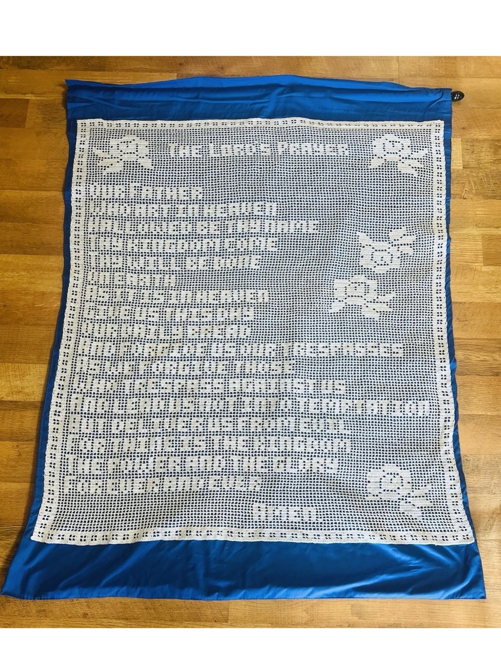 Crocheted Wall Art "The Lord's Prayer" Vintage Handmade Lace Blue Faith DECOR